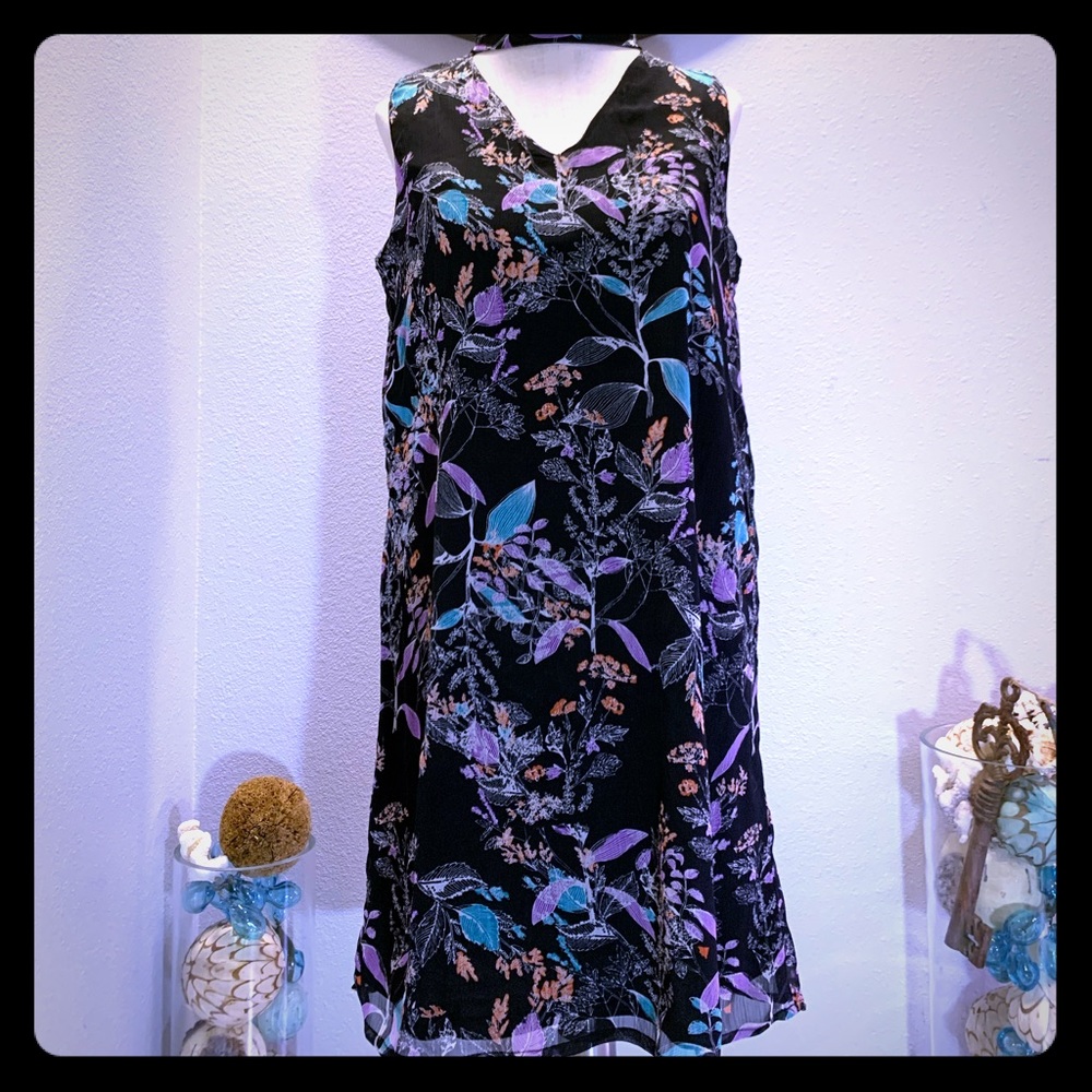 FLIRTY-FLORAL TIE-NECK DRESS - XS 4-6